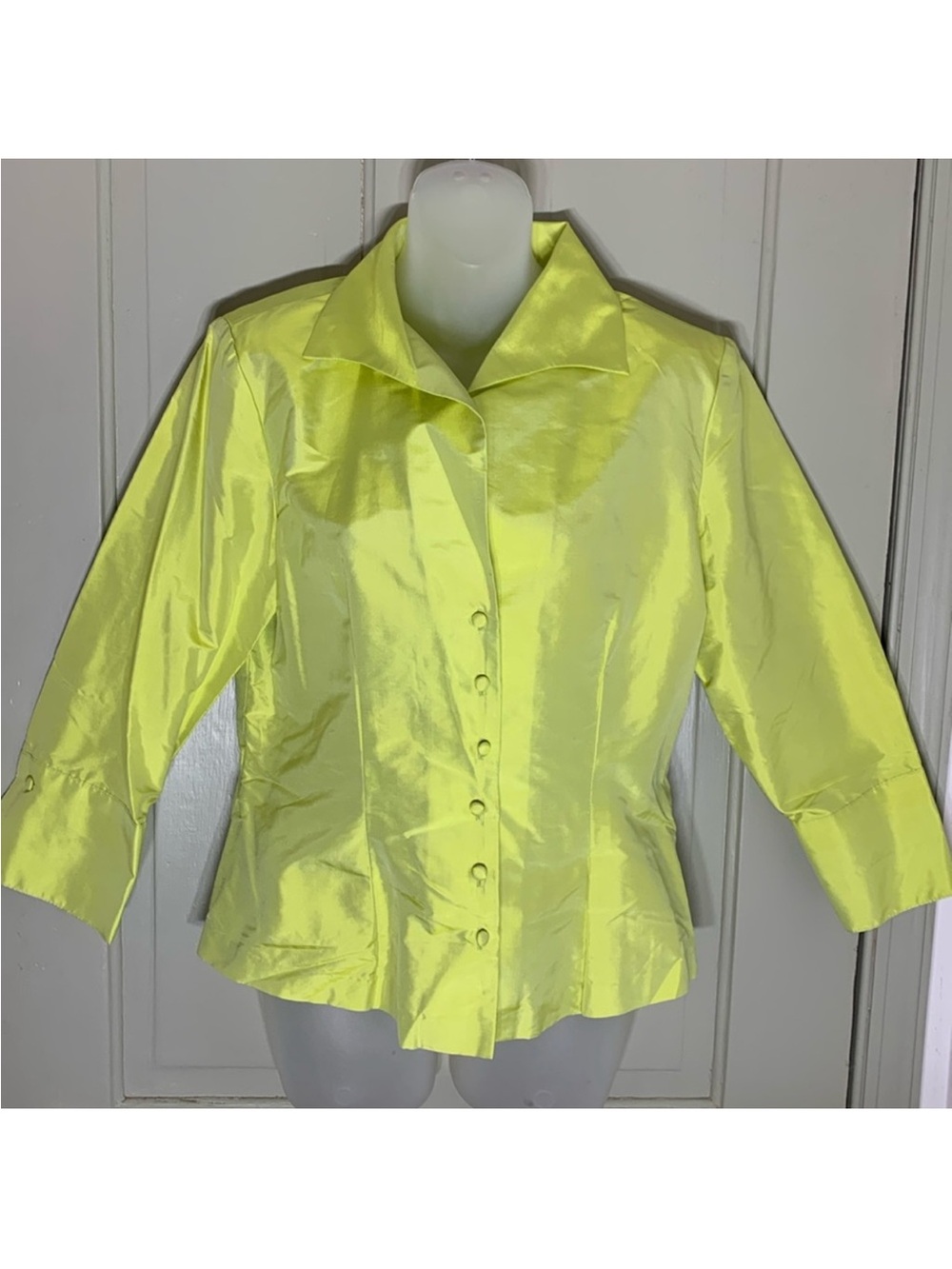 Bright Yellow 100% Silk Button-Front Womens Blouse